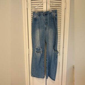 Q2 Light Blue Distressed Flare Jeans